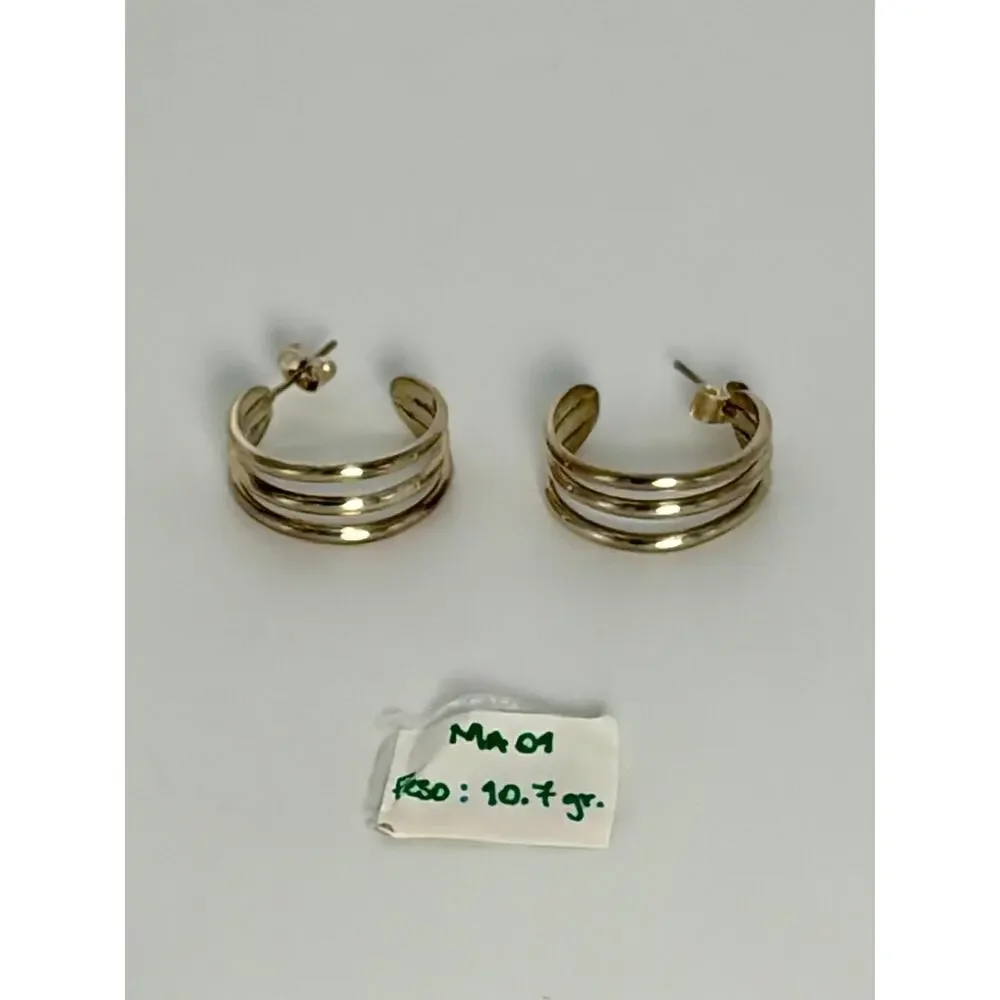 950 Sterling Silver Triple Wave Hoop Earrings 10.7g Modernist Peru NOS Unworn